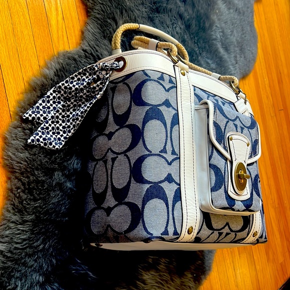 NWT Coach Resort Denim Signature +Parchment Leather Tote Weekend Carry-on 10600 - Picture 3 of 14